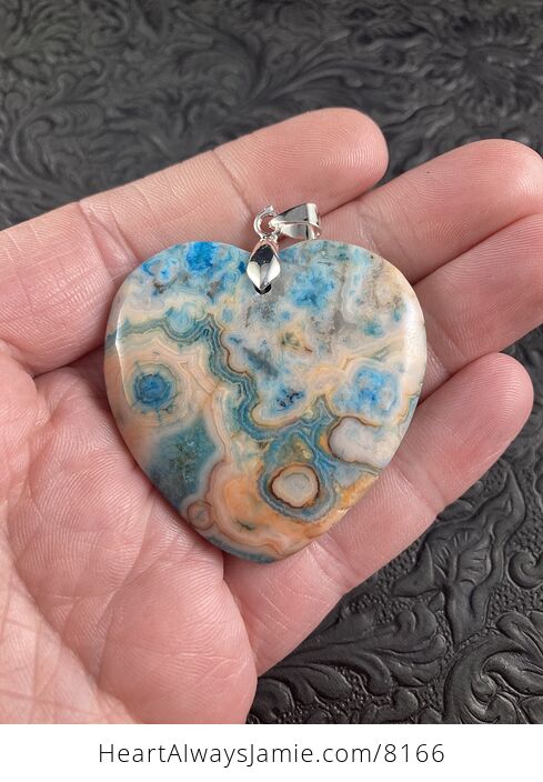 Heart Shaped Orange and Blue Crazy Lace Agate Stone Jewelry Pendant - #uSSo3z5Yfw8-3