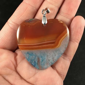 Heart Shaped Orange and Blue Druzy Agate Stone Pendant #pFxSDOa4Ir8