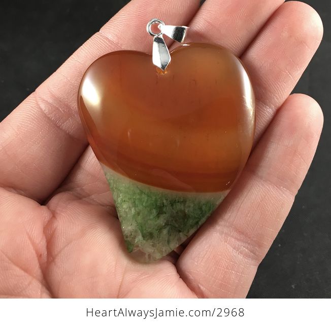 Heart Shaped Orange and Green Druzy Stone Pendant - #ZrPICzFlZEE-1