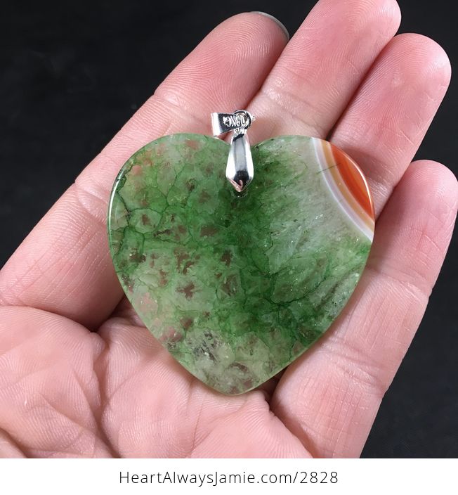 Heart Shaped Orange and Green Druzy Stone Pendant Necklace - #LVjnoSYbxvs-2