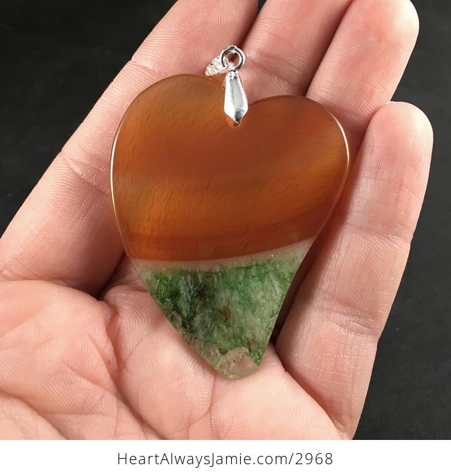 Heart Shaped Orange and Green Druzy Stone Pendant Necklace - #ZrPICzFlZEE-2