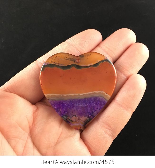 Heart Shaped Orange and Purple Drusy Agate Stone Jewelry Pendant - #SVqV6lIKxKA-5