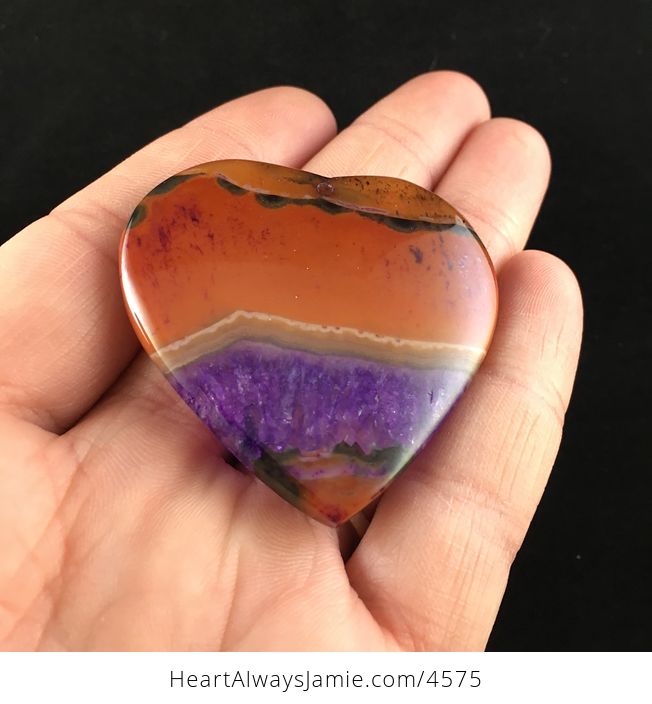 Heart Shaped Orange and Purple Drusy Agate Stone Jewelry Pendant - #SVqV6lIKxKA-2