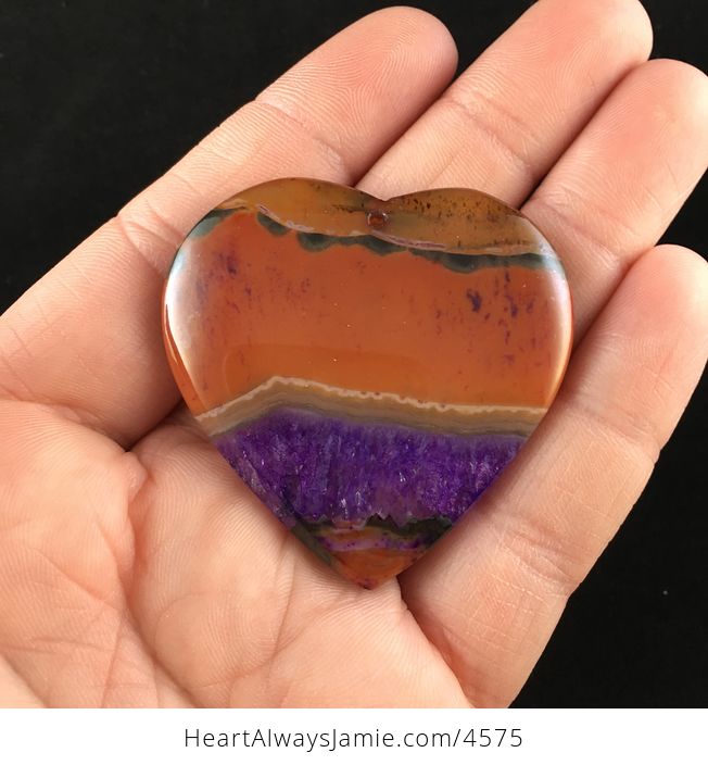 Heart Shaped Orange and Purple Drusy Agate Stone Jewelry Pendant - #SVqV6lIKxKA-1