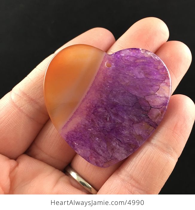 Heart Shaped Orange and Purple Drusy Agate Stone Jewelry Pendant - #uf31mTlKI9s-5