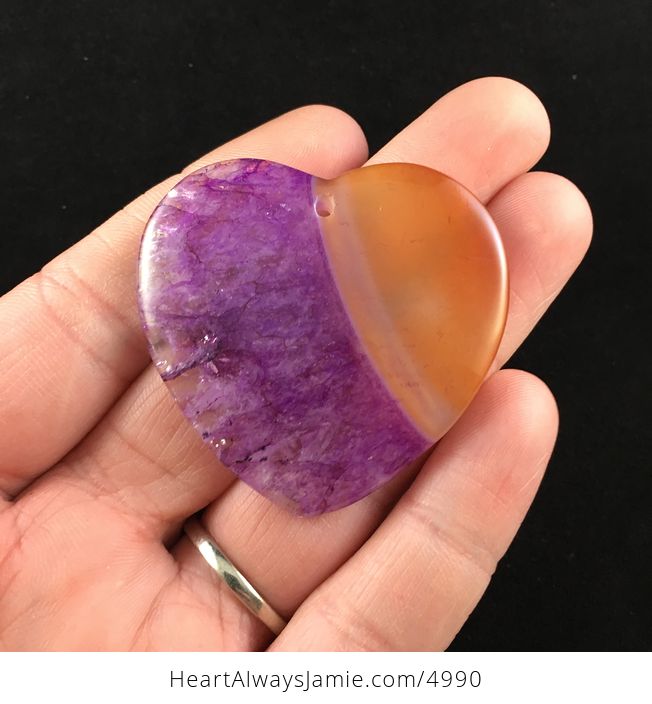 Heart Shaped Orange and Purple Drusy Agate Stone Jewelry Pendant - #uf31mTlKI9s-1