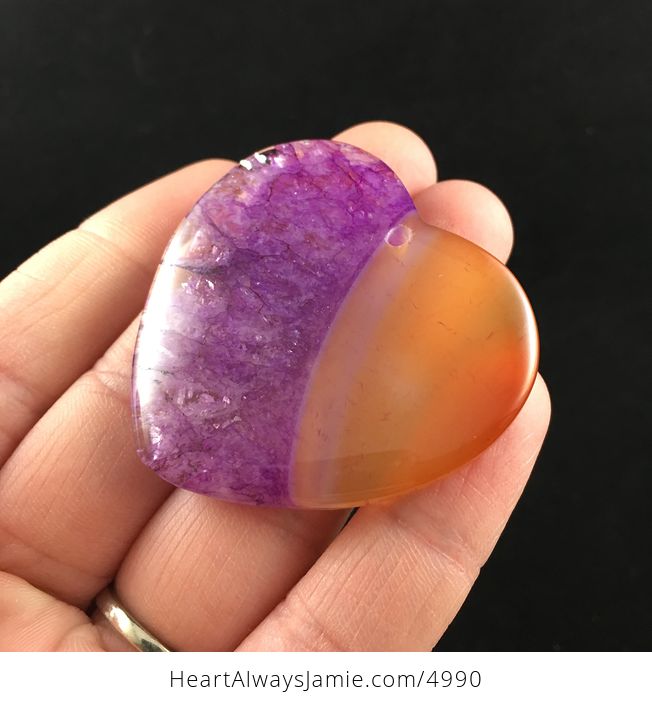 Heart Shaped Orange and Purple Drusy Agate Stone Jewelry Pendant - #uf31mTlKI9s-3