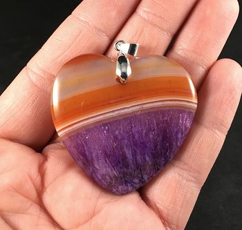 Heart Shaped Orange and Purple Drusy Agate Stone Pendant #WdEGWXGvLSE