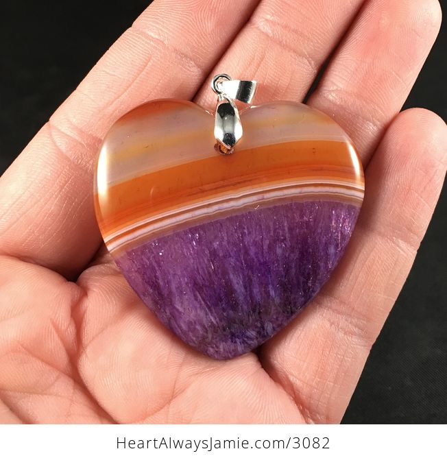 Heart Shaped Orange and Purple Drusy Agate Stone Pendant - #WdEGWXGvLSE-1