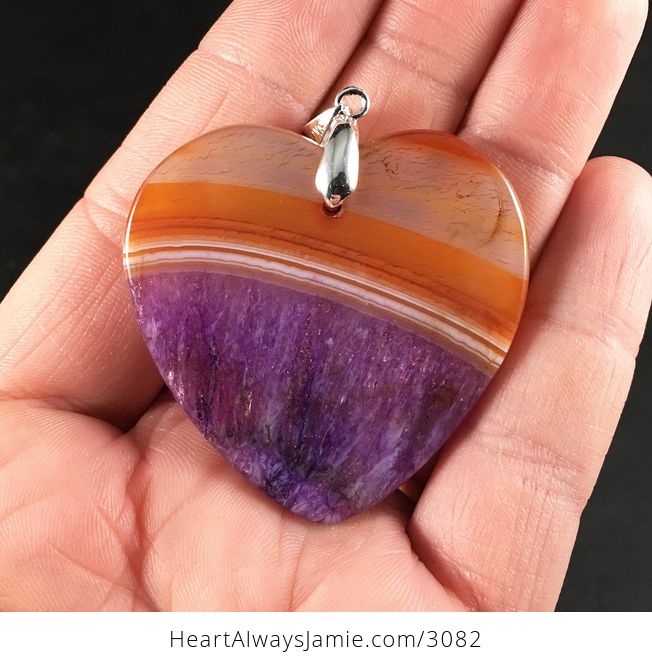 Heart Shaped Orange and Purple Drusy Agate Stone Pendant Necklace - #WdEGWXGvLSE-2