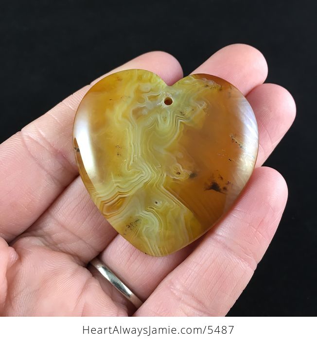 Heart Shaped Orange and Yellow Agate Stone Jewelry Pendant - #vHTEGUzlco4-1
