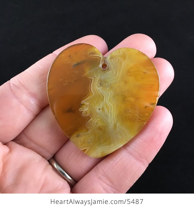 Heart Shaped Orange and Yellow Agate Stone Jewelry Pendant - #vHTEGUzlco4-6