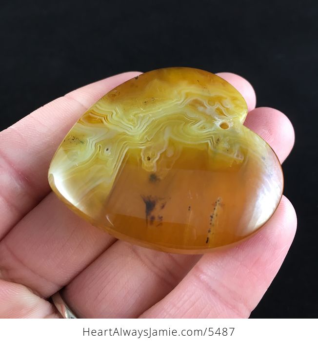 Heart Shaped Orange and Yellow Agate Stone Jewelry Pendant - #vHTEGUzlco4-3