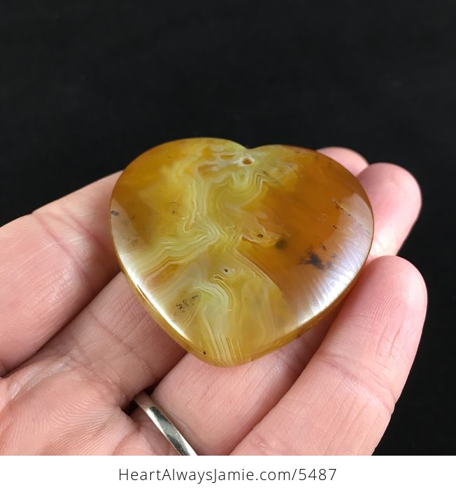 Heart Shaped Orange and Yellow Agate Stone Jewelry Pendant - #vHTEGUzlco4-2
