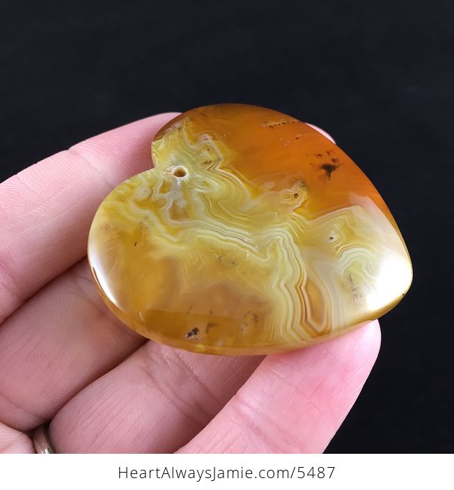 Heart Shaped Orange and Yellow Agate Stone Jewelry Pendant - #vHTEGUzlco4-4