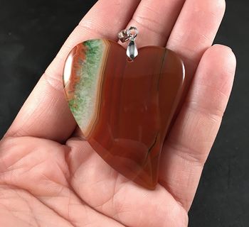 Heart Shaped Orange Brown and Green Druzy Agate Stone Pendant #ML5eEIz2J74