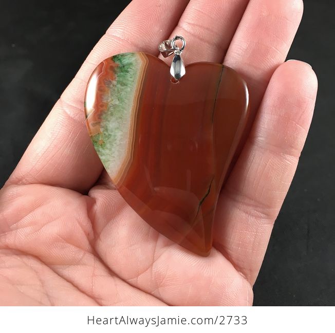 Heart Shaped Orange Brown and Green Druzy Agate Stone Pendant - #ML5eEIz2J74-1