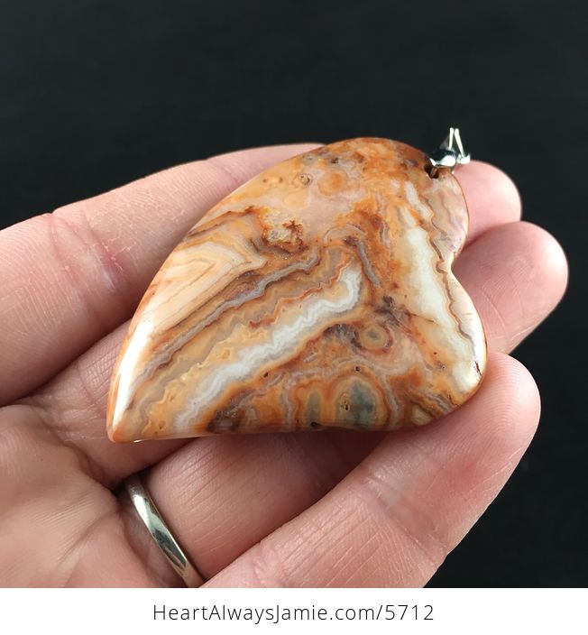 Heart Shaped Orange Crazy Lace Agate Stone Jewelry Pendant - #Icc1IoXD84I-3