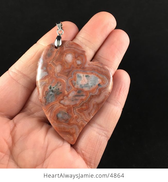 Heart Shaped Orange Crazy Lace Agate Stone Jewelry Pendant - #OuL2emLK8Mk-1