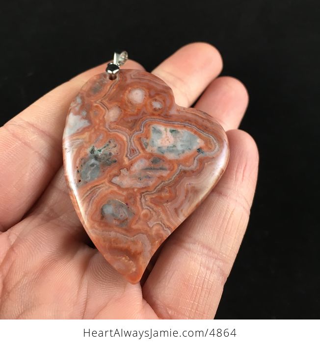 Heart Shaped Orange Crazy Lace Agate Stone Jewelry Pendant - #OuL2emLK8Mk-2