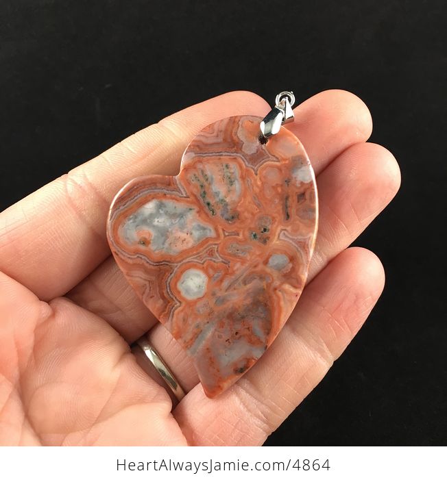 Heart Shaped Orange Crazy Lace Agate Stone Jewelry Pendant - #OuL2emLK8Mk-5
