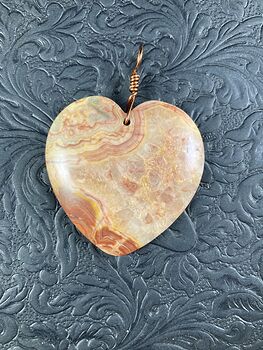 Heart Shaped Orange Druzy Crazy Lace Agate Stone Jewelry Pendant #F69I2xl8LU0