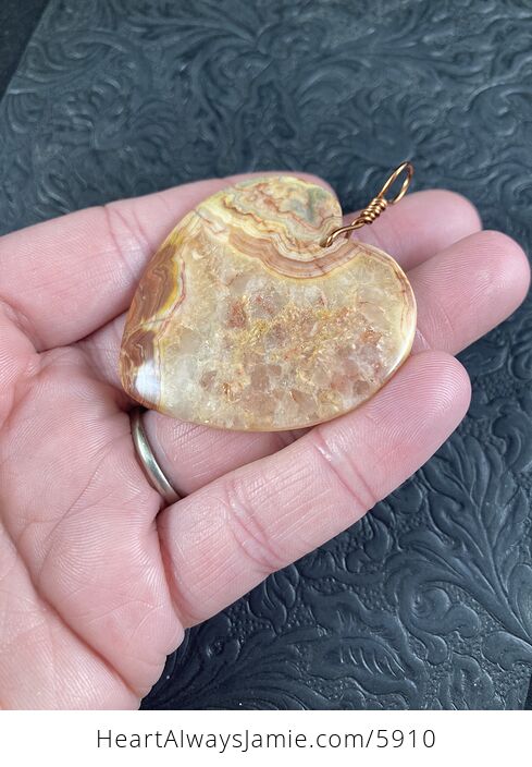 Heart Shaped Orange Druzy Crazy Lace Agate Stone Jewelry Pendant - #F69I2xl8LU0-4