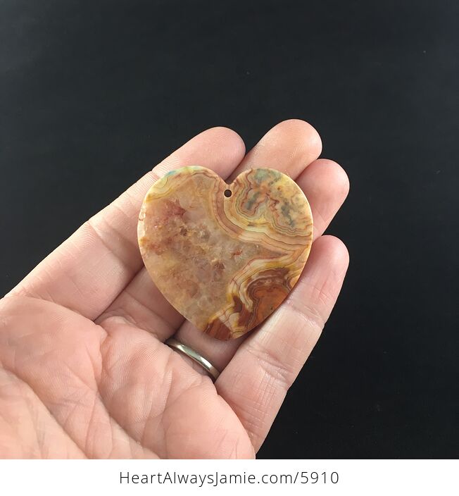 Heart Shaped Orange Druzy Crazy Lace Agate Stone Jewelry Pendant - #F69I2xl8LU0-12
