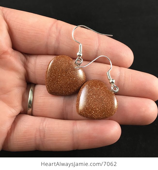 Heart Shaped Orange Goldstone Jewelry Earrings - #RZWI574j1QE-2