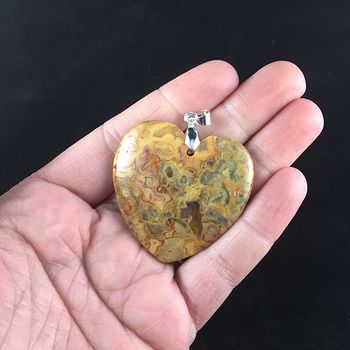 Heart Shaped Orange Mexican Crazy Lace Agate Stone Jewelry Pendant #LGeeGUOvouM