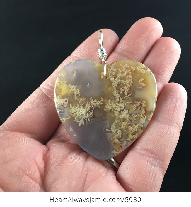 Heart Shaped Orange Moss Agate Stone Jewelry Pendant - #4SNLncIdB0A-10
