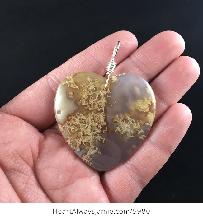 Heart Shaped Orange Moss Agate Stone Jewelry Pendant - #4SNLncIdB0A-5