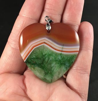 Heart Shaped Orange White and Green Druzy Stone Pendant #WbPnHhGneNw