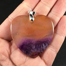 Heart Shaped Pastel Orange and Purple Druzy Agate Stone Pendant #WZL6nvjNb4k