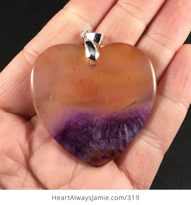 Heart Shaped Pastel Orange and Purple Druzy Agate Stone Pendant - #WZL6nvjNb4k-1