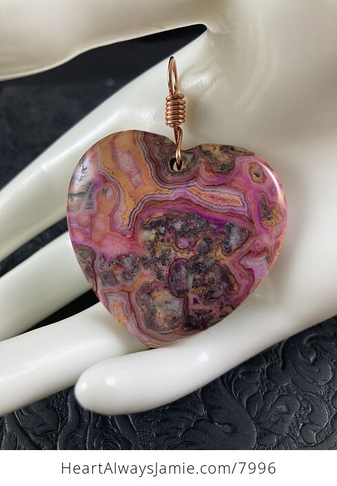 Heart Shaped Pink and Orange Crazy Lace Agate Stone Jewelry Pendant - #mVdGDAHxJBg-4