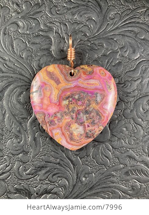 Heart Shaped Pink and Orange Crazy Lace Agate Stone Jewelry Pendant - #mVdGDAHxJBg-3
