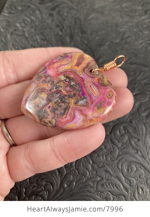 Heart Shaped Pink and Orange Crazy Lace Agate Stone Jewelry Pendant - #mVdGDAHxJBg-6