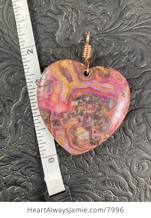 Heart Shaped Pink and Orange Crazy Lace Agate Stone Jewelry Pendant - #mVdGDAHxJBg-5