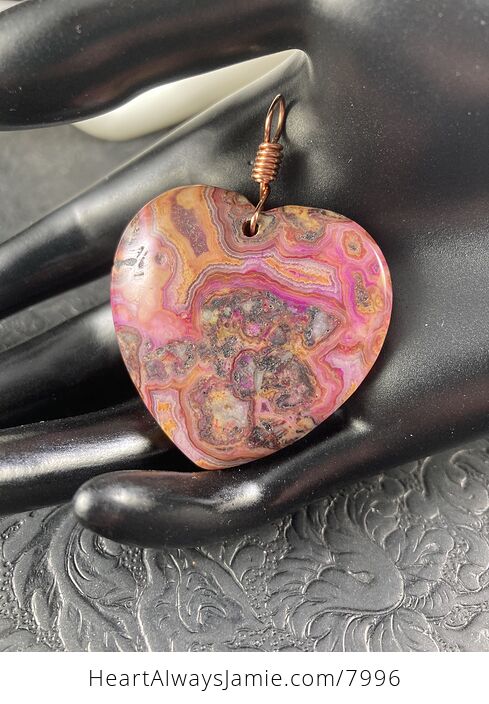 Heart Shaped Pink and Orange Crazy Lace Agate Stone Jewelry Pendant - #mVdGDAHxJBg-2