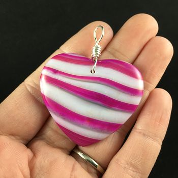 Heart Shaped Pink and White Agate Stone Jewelry Pendant #DaYiC23dp2M