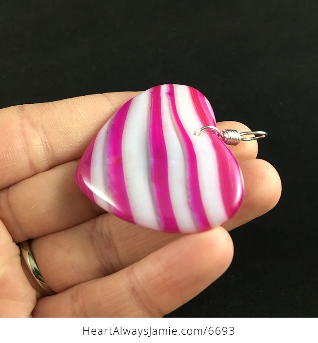 Heart Shaped Pink and White Agate Stone Jewelry Pendant - #DaYiC23dp2M-3