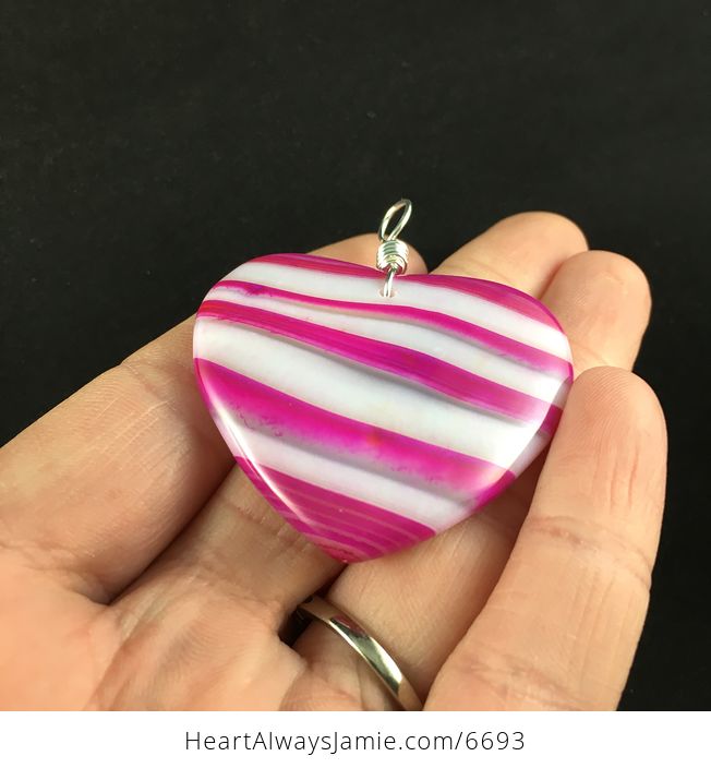 Heart Shaped Pink and White Agate Stone Jewelry Pendant - #DaYiC23dp2M-2