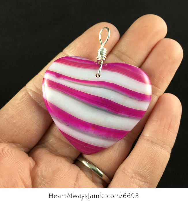 Heart Shaped Pink and White Agate Stone Jewelry Pendant - #DaYiC23dp2M-1