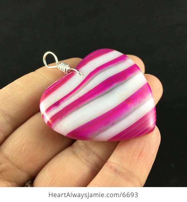 Heart Shaped Pink and White Agate Stone Jewelry Pendant - #DaYiC23dp2M-4