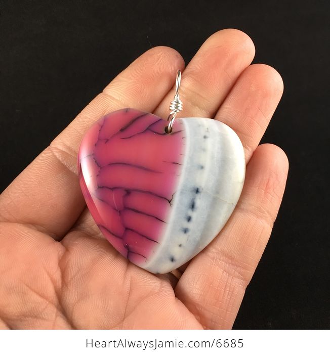 Heart Shaped Pink and White Dragon Veins Agate Stone Jewelry Pendant - #lASZXWCaCxA-1