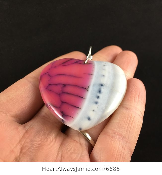 Heart Shaped Pink and White Dragon Veins Agate Stone Jewelry Pendant - #lASZXWCaCxA-2
