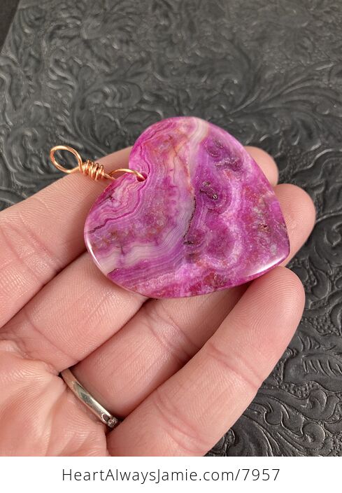 Heart Shaped Pink Crazy Lace Mexican Agate Stone Jewelry Pendant - #B2DllOyIJpQ-7