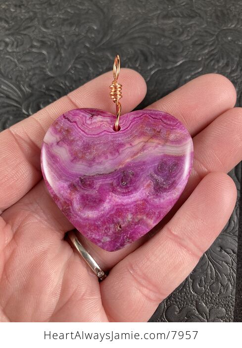 Heart Shaped Pink Crazy Lace Mexican Agate Stone Jewelry Pendant - #B2DllOyIJpQ-5