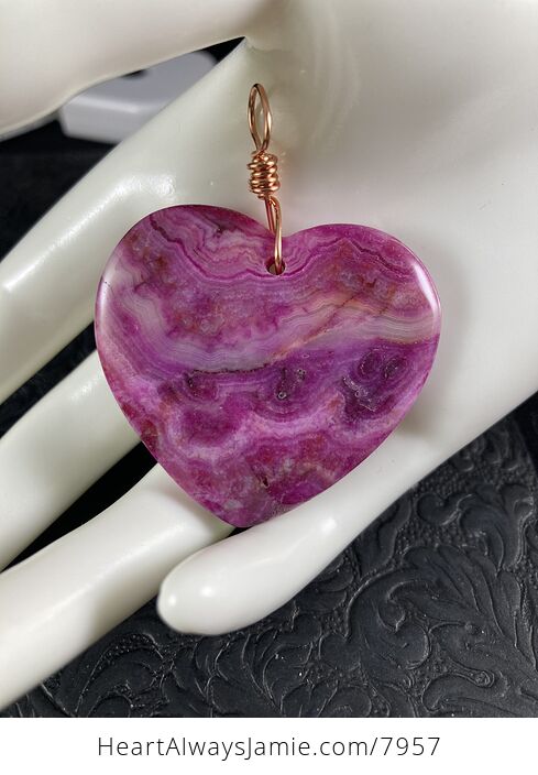 Heart Shaped Pink Crazy Lace Mexican Agate Stone Jewelry Pendant - #B2DllOyIJpQ-2